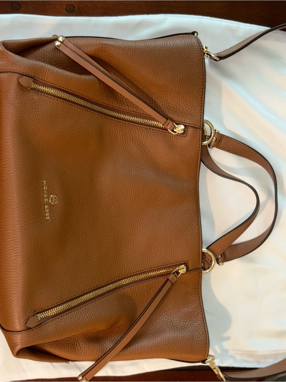 MICHAEL Michael Kors Chestnut Pebbled Leather Tote with Gold Hardware